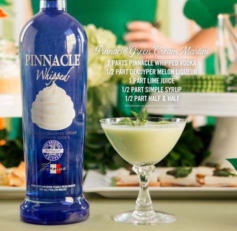 Leave guests feeling lucky with the #Pinnacle Green Cream Martini. #StPaddysDay #StPaddys #GreenCocktails #Cocktails #PinnacleVodka Pinnacle Whipped Vodka Recipes, Whipped Vodka Recipes, Pinnacle Vodka Recipes, Whipped Vodka Drinks, Vodka Flavors, Pomegranate Vodka, Mango Vodka, Pinnacle Vodka, Coconut Vodka