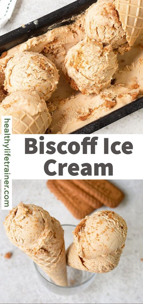 Biscoff Ice Cream is a sweetened frozen dessert that is easy and enjoyable to prepare. It has a soft and creamy texture that you would want to make batch after batch each week. The texture itself is already a win, plus the taste that nothing could compare with its rich buttery and caramel flavor. #Biscofficecream #no-churnicecream #4-ingredientsicecream Lotus Ice Cream Recipe, Ice Cream Recipe No Churn, Cookie Butter Ice Cream, Homemade Biscoff, Biscoff Ice Cream, Homemade Cookie Butter, Easy Homemade Cookies, Butter Ice Cream, Ice Cream Tubs