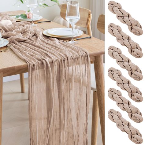 PRICES MAY VARY. 【Cheesecloth Table Runner】 Size: 35" W x 120" L. You will get 6 pieces 10FT length cheesecloth table runner. The sheer rustic table runner is long enough to span a large table and drape gracefully across the table. It will gently sway in the wind, adding a romantic atmosphere to your occasion. These eye-catching gauze table runners are ideal for arranging an elegant, stylish tablescape. 【Soft and Reusable】 The long table runner is made of good wrinkled design gauze fabric. The v Boho Wedding Table Runner, 60th Bday, Vintage Wedding Table, Cheap Table, Rustic Table Runners, Table Runner Size, Pink Napkins, Long Table Runner, Table Runners Wedding