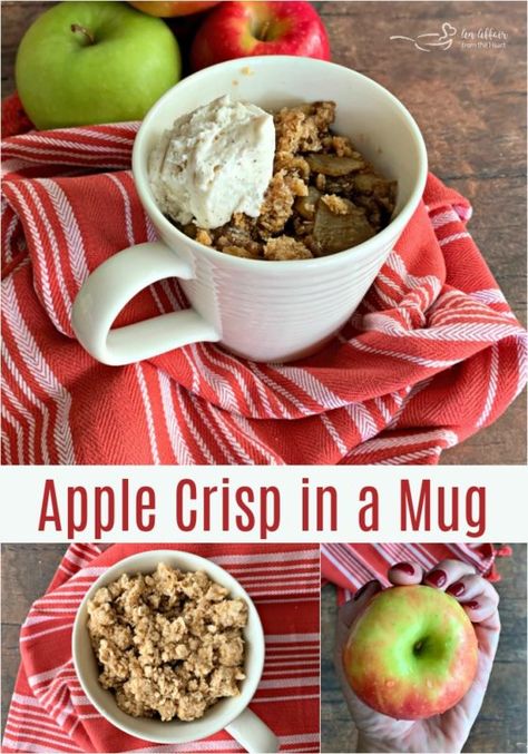 Apple Crisp In A Mug, Dessert For One, Microwave Apples, Healthy Apple Desserts, Microwave Mug Recipes, Dessert In A Mug, Mug Recipe, Apple Pie Oatmeal, Baked Apple Dessert