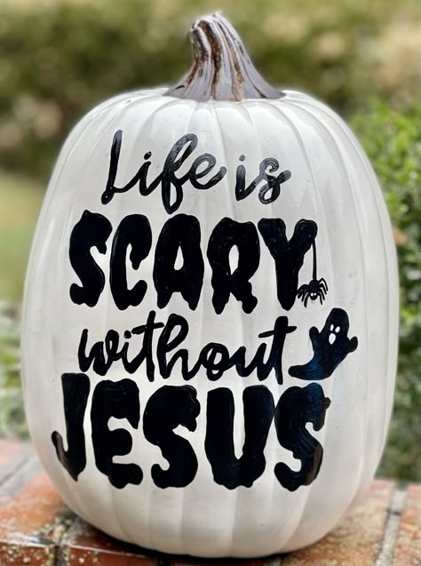 Cute Christian Pumpkin Painting Ideas, Christian Pumpkin Ideas, Catholic Pumpkin Painting, Book Themed Pumpkin Painting, Jesus Pumpkin Painting, Bible Verse Pumpkin Painting, Bible Pumpkin Painting, Cute Pumpkin Painting Ideas For Small Pumpkins, Pumpkin Painting Christian