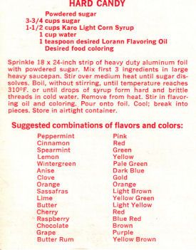 Back Of Karo Candy Recipe Card Hard Tack Candy Recipe, Homemade Lollies, Homemade Hard Candy, Old Recipe Book, Homemade Candy Recipes, Rock Candy Recipe, Hard Tack Candy, Cinnamon Hard Candy, Hard Tack