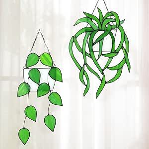 Plant Suncatcher, Stained Glass Hanging, Plant Window, Window Plants, Bathroom Shower Walls, Green Vines, Plant Decoration, Stained Glass Window Hanging, Hanging Plant