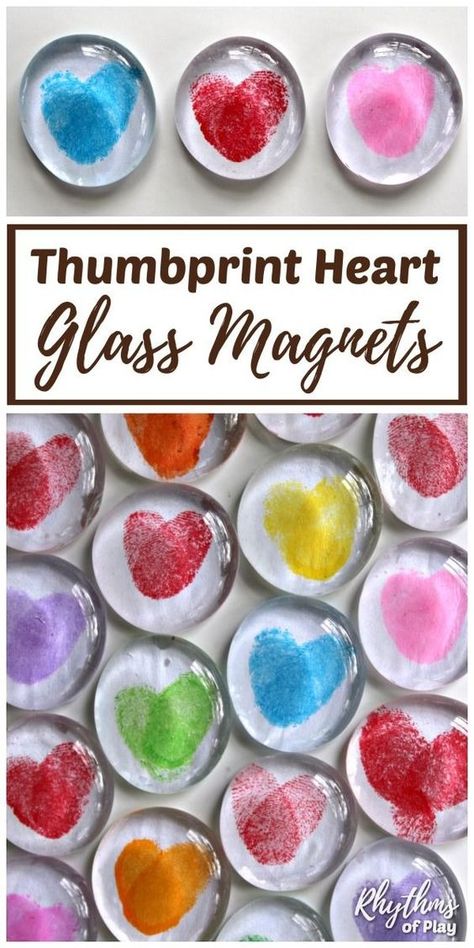 Glass Gem Magnets, Thumbprint Heart, Glass Magnets, Thumb Prints, Heart Magnets, Preschool Valentines, Valentine Crafts For Kids, Cadeau Diy, Valentine's Day Quotes