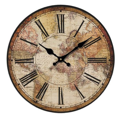 PRICES MAY VARY. ❤ Classic round shape, shabby chic style. Copper set clock needle, no frame design and the dial do not fade and waterproof! A wonderful gift to Travel lover. ❤ Stylish wall clocks large decorative for office, kitchen, living room, bathroom, bedroom, classroom, guest room or dining room. It is also a best gift choice for your friends or your family. ❤ Material: Wooden MDF, wood particle board painted,covered by paper drawing. ❤ Back nail slot offers ensures easy installation, eas Wooden Wall Art Decor, Wall Clock Vintage, Vintage Compass, Retro Wall Clock, Wall Clock Wooden, Clock Vintage, Map Travel, Wall Clock Design, Modern Clock