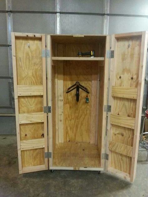 Tack locker                                                                                                                                                                                 More Tack Locker Diy, Tack Cabinet, Diy Tack Locker, Tack Box Ideas, Tack Locker Plans, Tack Armoire, Tack Shed Ideas, Storage Container Tack Room, Horse Tack Boxes