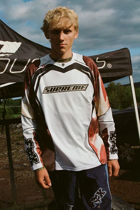 Supreme x Fox Racing Fall 2023 Collaboration | Hypebeast Fox Racing Jersey, Motorcross Jersey Outfit, Motocross Outfits, Jersey Streetwear, Racing Graphics, Fox Brand, Racing Jersey, Motocross Jersey, Nba Outfit