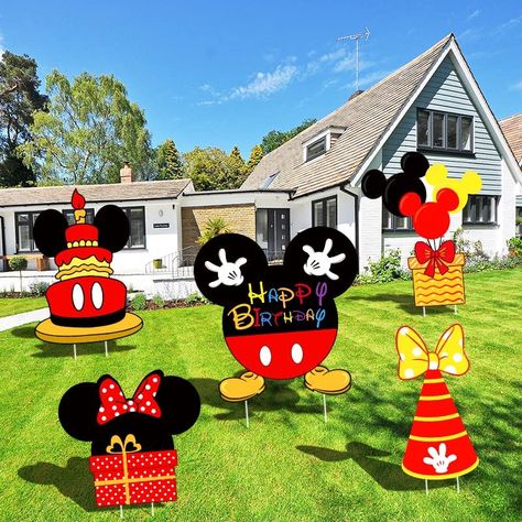 PRICES MAY VARY. 1.Unique Birthday Party Decorations - Our set includes 5pcs happy birthday yard signs and 10pcs plastic stakes, ideal for your birthday parties. These cuties will bring lots of happy touch to your outdoor birthday party. 2.unique design - They have 5 various different vivid cartoon mouse designs like birthday cake, gift box, lovely hat, gift box with balloons and a sign saying "Happy Birthday", which can meet your decorative needs. 3.Reusable - Made of corrugated board, which is Mickey Party Decorations, Happy Birthday Yard Signs, Mickey Birthday Party, Minnie Birthday Party, Girls Birthday Party Decorations, Birthday Yard Signs, Kids Birthday Party Decoration, Birthday Decorations Kids, Happy Birthday Signs