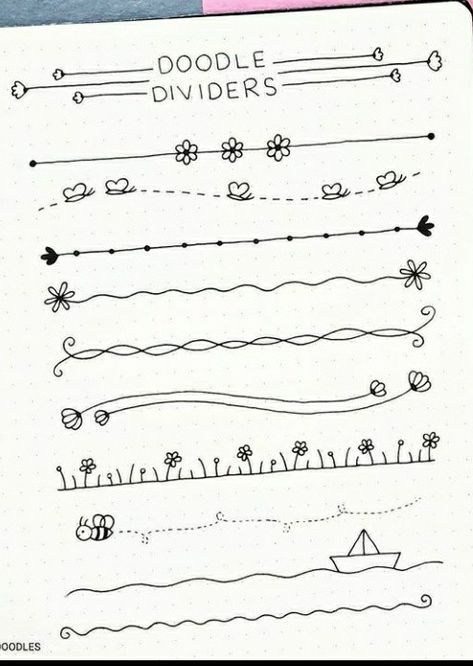 Doodle Dividers Aesthetic, Doodle Lines Border, Cute Note Designs, Bujo Borders And Dividers, Divider Design For Notes, Journal Border Ideas Aesthetic, Cute Doodles For Journal, Cute Note Doodles, Border Journal Ideas