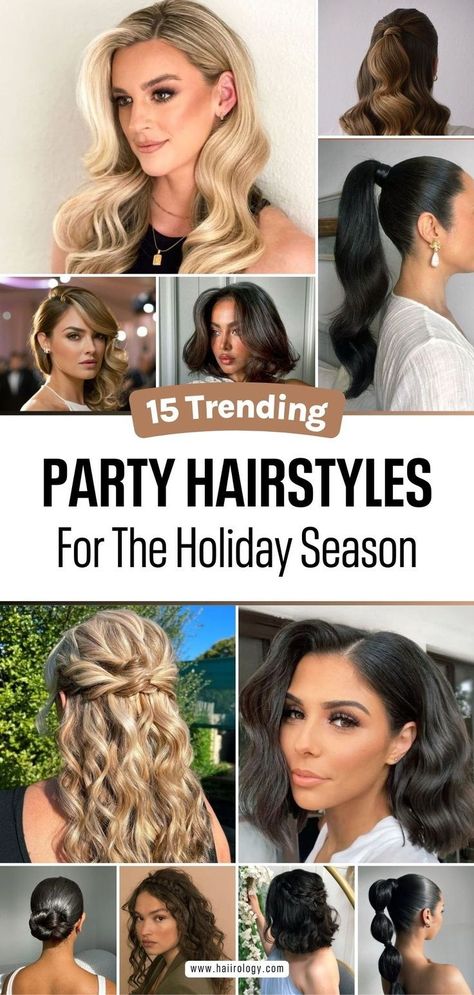 Looking for the perfect party hairstyle this holiday season? My blog post features 15 trending hairstyles to try for every hair length—long, medium, or short! From effortless waves to chic updos, you’ll find the perfect look to complement your style. Whether you’re attending a casual get-together or a glamorous event, these party hairstyles will have you turning heads. Ready to transform your look? Head to the blog now to explore all the party hairstyles for the 2024 holiday season! Holiday Party Hairstyles, Easy Party Hairstyles, Holiday Party Hair, Hair Color Guide, Party Hairstyle, Christmas Party Hairstyles, Effortless Waves, Fall Hairstyles, Find Hairstyles