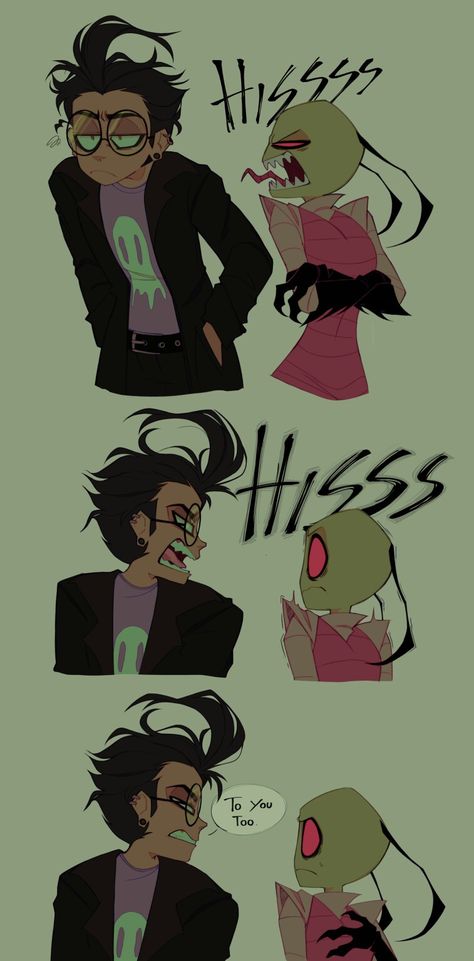 Zim X Dip, Dib Invader Zim Fanart, Gir Fanart, Zadr Comics, Zim X Dib Fanart, Cartoon Art Styles Sketches, Invader Zim Art, Invader Zim Zadr, Dib Invader Zim