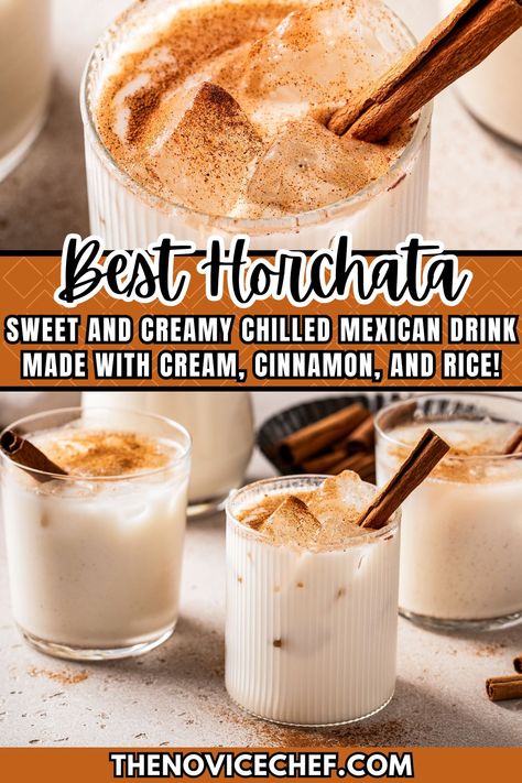 Sweet, creamy Horchata is a chilled Mexican drink made with cream, cinnamon, and white rice! It’s super easy to make with just ten minutes of prep. The secret to this perfect horchata recipe? A can of sweetened condensed milk! Mexican Rice Drink, Easy Horchata Recipe Simple, Horchata Recipe With Condensed Milk, Authentic Horchata Recipe Mexican, Mexican Champurrado Recipe, Horchata Recipe Mexican, Easy Horchata Recipe, How To Make Horchata, Horchata Drink