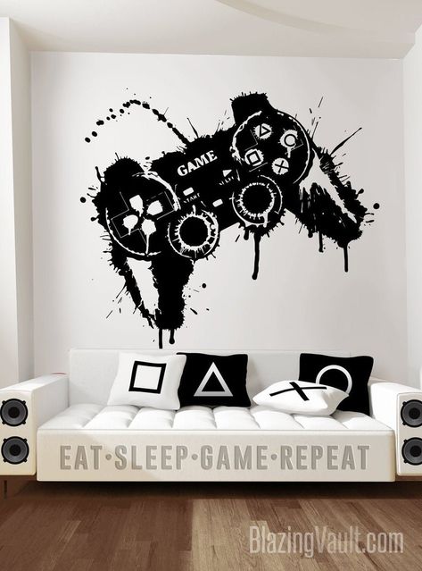 Video Game Controller Wall Sticker Gamer Wall Decal Splat | Etsy Playstation Room, Video Game Bedroom, Gamer Controller, Boys Game Room, Gaming Bedroom, Gamer Bedroom, Game Wall, Gaming Room Decor, Boy Bedroom Design