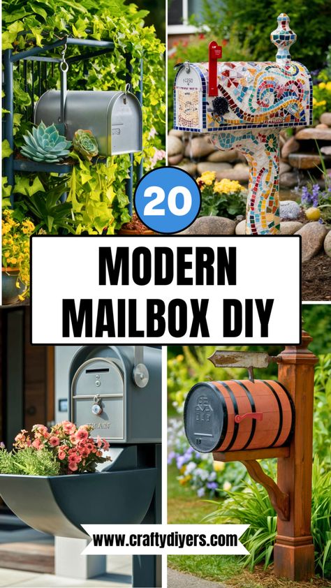 20 Modern Mailbox DIY [Easy To Make] Diy Mailbox Post How To Build, Kids Mailbox Ideas, Unique Mailbox Ideas Diy, Metal Mailbox Ideas, Mailbox Design Ideas, Diy Mailbox Ideas, Mail Box Ideas, Creative Mailbox Ideas, Modern Mailbox Diy