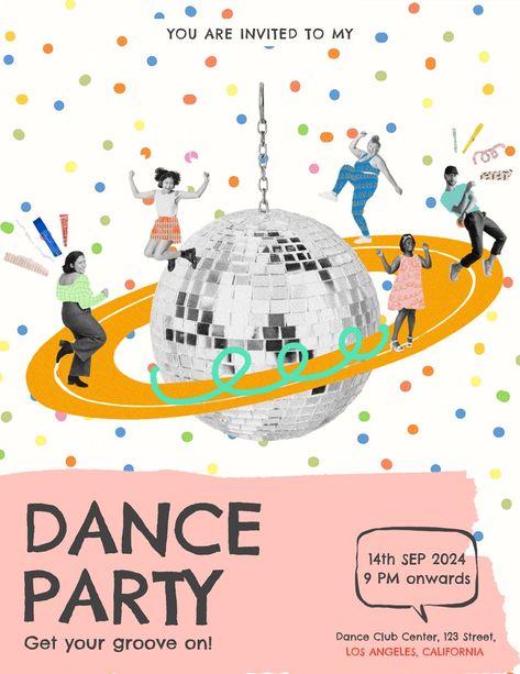 Disco Party Flyer, Dance Party Poster, Dance Party Invite, Shaadi Card, Disco Flyer, Dance Flyer, Dance Party Invitations, Party Invite Design, Yellow Theme