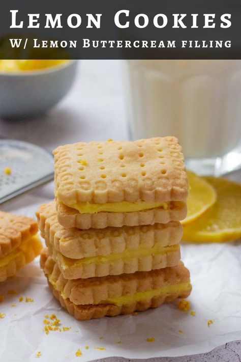 Lemon Sandwich Cookies, Lemon Sandwich, 100 Cookies Recipe, Lemon Biscuits, Cookies Lemon, Sandwich Biscuits, Biscuit Sandwich, Cream Biscuits, Lemon Buttercream