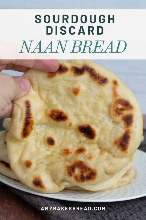 Soft, fluffy and oh so delicious, this sourdough discard naan bread comes together quickly using leftover sourdough discard and is ready to bake in just a couple hours. Enjoy it plain or sop up some curry with it - however you eat it, you're going to love this homemade sourdough naan! Sourdough Naan Discard, Sourdough Bread In Bread Pan, Sourdough Discard Naan Bread, Leftover Sourdough Starter Recipes, Sourdough Discard Naan Recipe, Quick Sourdough Discard Bread, Soughdough Discard Recipes Easy, Sourdough Side Dish, What To Do With Sourdough Starter