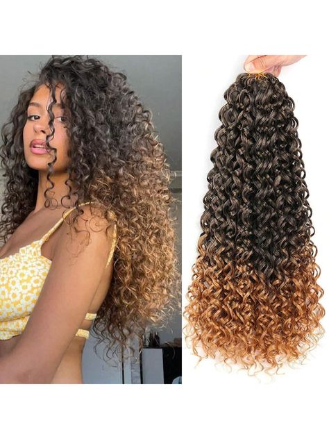 18Inch GoGo Curl Crochet Hair ,1pc Black&Gold Curly Crochet Hair For Women Beach Curls Crochet Hair Water Wave Deep Twist Crochet Hair Synthetic Braiding Hair(18Strands/1PC) Multicolor    High Temperature Fiber  Hair Bulk Without Weft   Wigs & Accs, size features are:Bust: ,Length: ,Sleeve Length: Crochet Hair Water Wave, Deep Twist Crochet Braids, Best Crochet Hair, Wavy Braids, Curly Crochet Hair, Ocean Wave Crochet Hair, Water Wave Crochet, Wave Crochet, Crochet Hairstyles