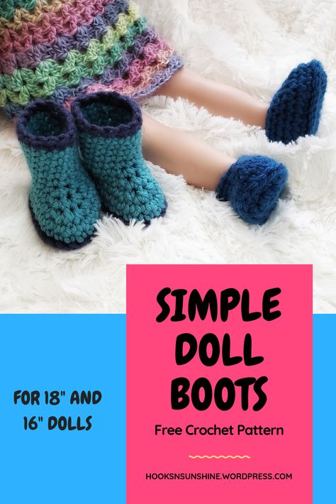 These quick boots are perfect to fit any 18” doll and are easily modified to be shoes as well! This free crochet pattern includes written instructions for both boots and shoes for 18" and 16" dolls. Crochet Doll Shoes, Simple Doll, Crochet Doll Clothes Free Pattern, American Girl Doll Shoes, Crochet Doll Clothes Patterns, American Girl Crochet, Doll Boots, Doll Shoe Patterns, Crochet Baby Boots