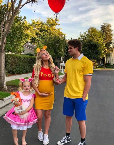 Maternity Snowman Costume, Pooh Women Costume, Winnie The Pooh Tutu Costumes, Owl Costume Winnie The Pooh, 3 People Halloween Costumes, Disney Family Costumes, Family Costume Ideas, 3 People Costumes, Winnie The Pooh Costume