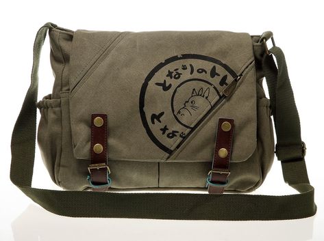 Satchel School Bag, Studio Ghibli My Neighbor Totoro, Ghibli My Neighbor Totoro, Canvas Messenger Bag, Bag Green, My Neighbor Totoro, Leather Buckle, Pocket Detail, Studio Ghibli