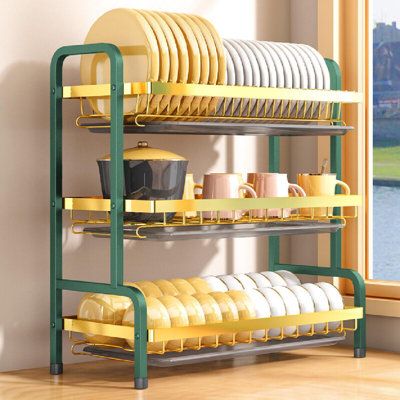 Multi-purpose dish storage rack Size: 25" H x 22.04" W x 9.84" D | Captive Gala Kitchen Metal Dish Rack Metal, Size 25.0 H x 22.04 W x 9.84 D in | Wayfair | Organization Bowl Rack, Dish Storage, Bowl Plate, Dish Rack, Plate Holder, Chopsticks, Kitchen Organization, Kitchen Sink, Cupboard