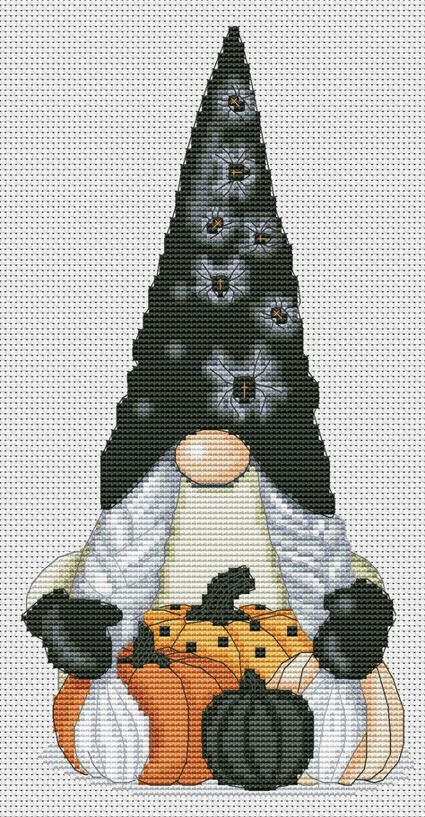 Cross Stitch Halloween, Stitch Halloween, Halloween Gnome, Halloween Cross Stitch Patterns, Diy Halloween Decor, Halloween Cross Stitches, Cross Stitch Love, Halloween Embroidery, Halloween Pattern