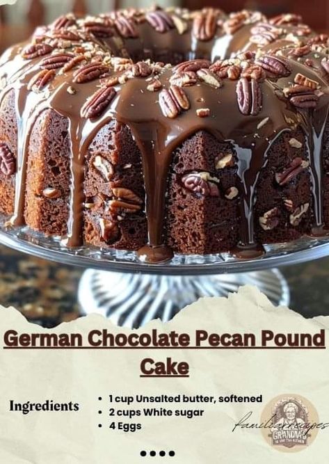 Butter Pecan Pound Cake Recipe, Pecan Pound Cake, Chocolate Loaf Cake, Chocolate Deserts, Chocolate Sheet Cake, Sweet Treats Desserts, Pecan Cake, Sheet Cake Recipes, Salad Pasta