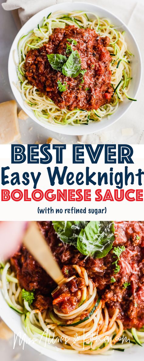 Best Ever Easy Weeknight Bolognese Sauce - Miss Allie's Kitchen Healthy Bolognese Sauce, Bolognese Sauce Authentic, Weeknight Bolognese, Slow Cooker Bolognese Sauce, Best Bolognese Sauce, Homemade Bolognese Sauce, Slow Cooker Bolognese, Homemade Bolognese, Bolognese Sauce Recipe