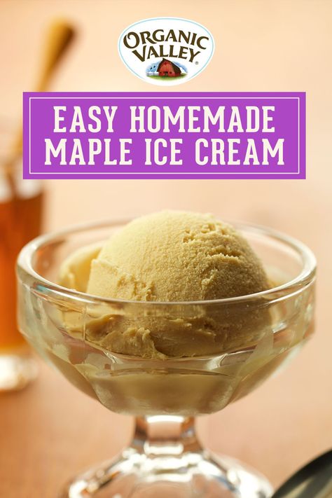 There's nothing like cooling down on a hot summer night with homemade ice cream! Head to organicvalley.coop to get the easy recipe and learn how to make ice cream at home with just 3 ingredients. #homemadeicecream #icecreamrecipe #cuisinarticecreammaker #summerdesserts #frozendesserts #homemade #dessert #organicvalley Maple Ice Cream Recipe, No Egg Ice Cream Recipe, Make Ice Cream At Home, Maple Ice Cream, Kitchen Aid Ice Cream, Cooking And Baking Recipes, Organic Ice Cream, Cuisinart Ice Cream Maker, Organic Valley