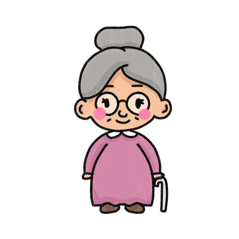 Old Lady Drawing Easy, Grandma Drawing Easy, Old Lady Cartoon, Grandparents Day Cards, Lady Cartoon, Cartoon Grandma, Comic Tutorial, Elderly People, Sweet Shop