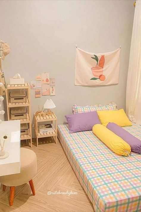 Area Aesthetic, Dekorasi Kamar Tidur, Apartment Aesthetic, Pretty Room, Small Room Bedroom, Low Budget, Macrame Wall, Bedroom Interior, Bed Sheets