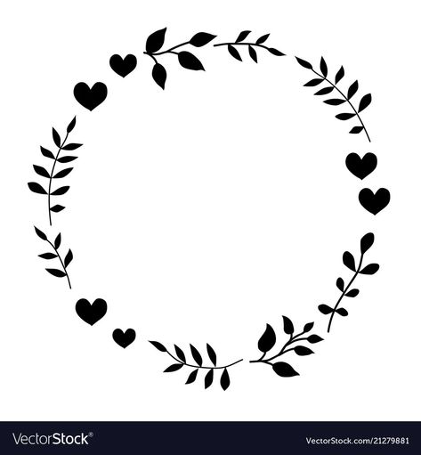 Doodle monochrome heart and leaf circle frame vector image Circle Frame Logo Png, Background Circle Frame, Circle Frame Design, Wreath Template, Doodle Clipart, Kasut Wanita, Logo Frame, Vector Doodle, Template Background