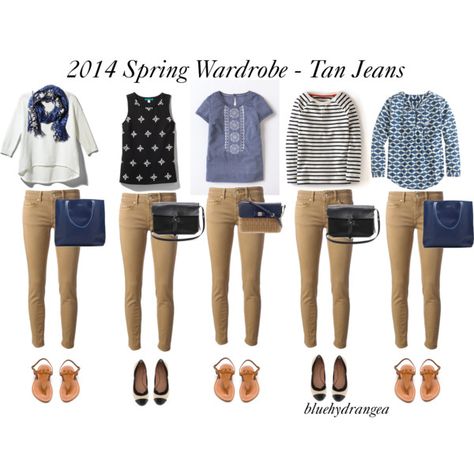 Spring Wardrobe - Tan Jeans by bluehydrangea on Polyvore featuring Boden, J.Crew, French Connection, Pim + Larkin, Dondup, K. Jacques, Banana Republic, Madewell and Kate Spade Tan Jeggings Outfit, Khaki Jeggings Outfit, Black Pants Tan Shoes, What To Wear With Khaki Pants Work, Camel Jeans Outfit, How To Style Khaki Pants, Khaki Jeans Outfit, Tan Jeans Outfit, Khaki Pants Outfit