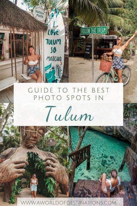 Tulum is a small town on the Riviera Maya with a photo spot on every corner. Here are the most famous Instagram spots in Tulum on a glance. Tulum | Photo Spots Tulum | Instagrammable Places Tulum | Tulum Instagram Spots #Tulum #Yucatán #RivieraMaya #MexicoTravel Mexico Instagram Pictures, Tulum Travel Guide, Tulum Travel, Explore Mexico, Mexico Travel Guides, Mexico Travel Destinations, Most Instagrammable Places, Oceania Travel, Central America Travel