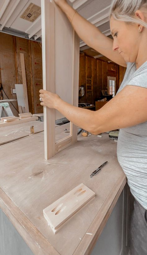 Detailed Tutorial for DIY Shaker Style Drawer Front - Come Stay Awhile by Amanda Vernaci | Modern Farmhouse DIY + Home Renovation Appliance Cabinet Diy, Diy Cabinets Doors, Diy Shaker Drawer Fronts, Diy Modern Cabinet Doors, Diy Pantry Cabinet How To Build, Diy Drawer Fronts, How To Make Cabinets, How To Make Shaker Cabinet Doors, Diy Shaker Cabinet Doors