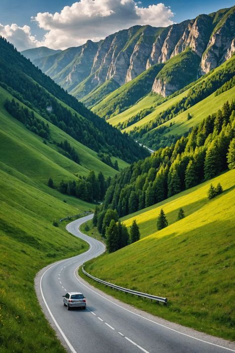 The Most Scenic Road Trips in Romania You Need to Take! Romania Road Trip, Mountain Aesthetic Landscape, Canadian Countryside, Car On Highway, Romania Aesthetic, Car Landscape, Car Road Trip, Road Aesthetic, Road Trip Aesthetic