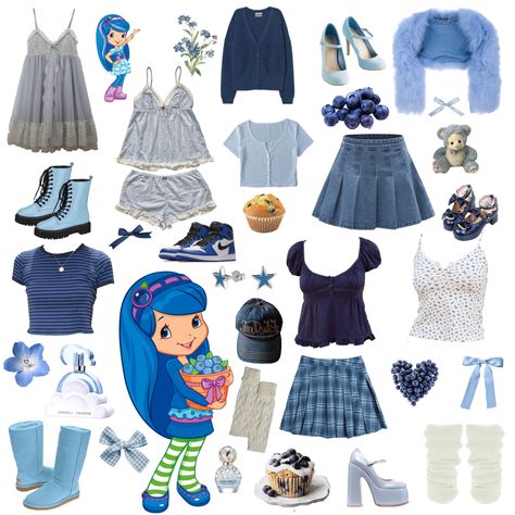 Blueberry Strawberry Shortcake Costume, Blueberry Inspired Outfit, Blueberry Muffin Character Costume, Blueberry Muffin Costume Ideas, Blueberry Muffin Strawberry Shortcake Outfit, Blue Skirt Halloween Costume, Blueberry Muffin Cosplay, Blueberry Muffin Outfit Inspiration, Blueberry Muffin Strawberry Shortcake Outfit Ideas