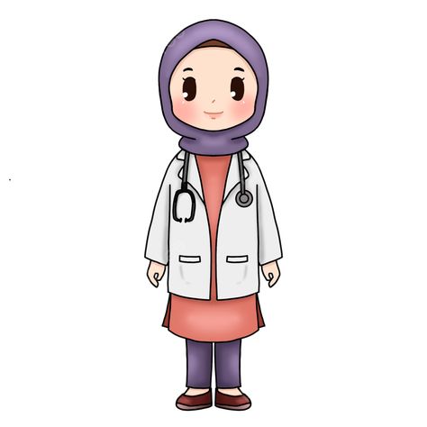 Hijab Doctor Cartoon, Doctor Cartoon Image, Chibi Hijab, Hijab Doctor, Women Doctors, Doctor Vector, Doctor Cartoon, Hijab Art, Doctor Design