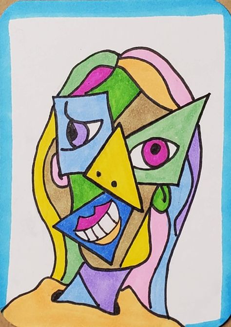 Cubism Self Portrait, Cubism Portrait Faces, Abstract Eye Art, Cubism Art Easy, Cubism Art Paintings Easy, Cubism Art Ideas, Cubism Art Ideas Easy, Cubism Face, Cubism Portrait