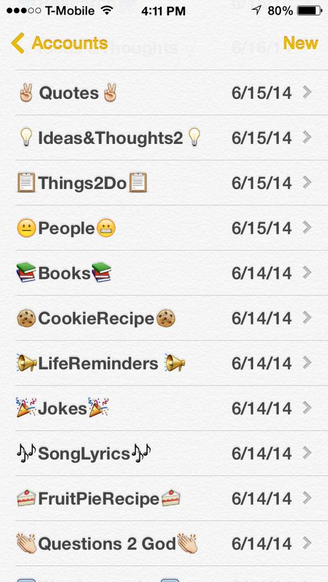 Cool way to organize your Notes using emojis on the Note app for iPhones. Ideas For Notes On Iphone, Notes List Iphone, Notes Iphone Ideas, Iphone Notes Organization, To Do List Notes Iphone, Things To Put In Your Notes On Phone, Notes App Ideas Iphone, Aesthetic Iphone Notes, Phone Notes Aesthetic