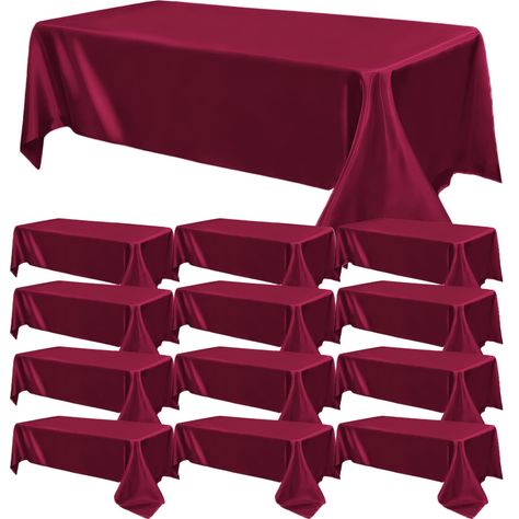 PRICES MAY VARY. [Great Value Set] You will get 12 pieces burgundy wedding party tablecloth, enough quantity which will meet your wedding banquets and daily using needs. Save money by choosing a larger sized package. You can use the smooth satin tablecloth alone to decorate your table or use them with other table decoration to present different styles for your party. The satin tablecloth will make your banquet attractive and impressive. These rectangle tablecloths are ideal for both Indoor and o Dark Tablecloth Wedding, Red Backyard Wedding, Satin Tablecloth Wedding, Long Table Decorations, Green Table Settings, Birthday Celebration Decorations, Satin Tablecloth, Red Gold Wedding, Red Centerpieces