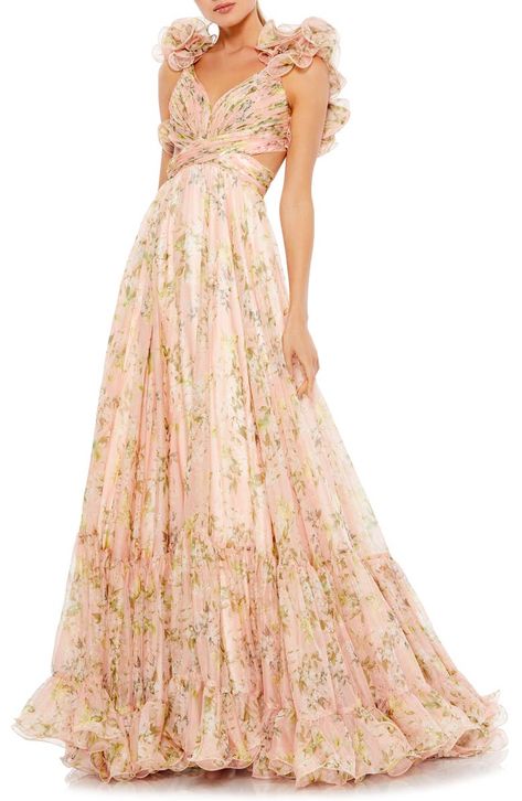 Parade Dress, Mac Duggal Dress, Chiffon Evening Dresses, Floral Gown, Chiffon Fashion, Floor Length Gown, Mac Duggal, Chiffon Gown, Ball Gown Dresses