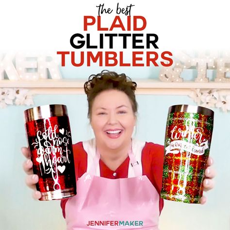 See how to make a plaid glitter tumbler using painter's tape and Mod Podge! This is a really fun glitter effect and looks stunning when you're done! Glitter Tumbler Tutorial, Diy Plaid, Plaid Tumbler, Plaid Diy, Jennifer Maker, Tumbler Decals, Diy Kosmetik, Glitter Tumbler Cups, Glitter Tumblers