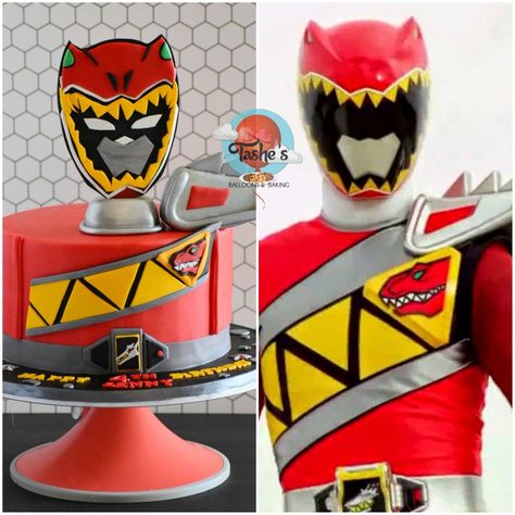 Power Ranger Dino Fury Birthday Party, Red Power Ranger Cake, Power Ranger Dino Fury Cake Topper, Easy Power Ranger Cake, Cake Dino, Red Power Ranger, Power Rangers Zeo Red Ranger, Power Rangers Jungle Fury Red Ranger, Festa Power Rangers