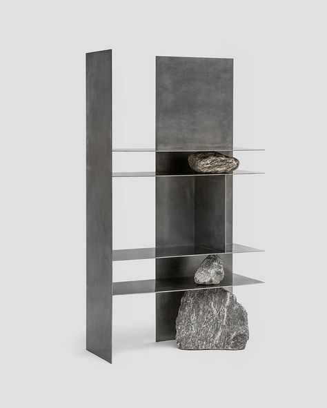 Stone Shelf, Steel Plates, Shelving Design, Partition Wall, Furniture Designs, Steel Furniture, Functional Furniture, Shelf Design, Natural Phenomena