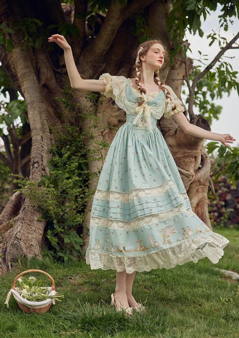 Woodland Fairy Dress Fairy Core Aesthetic Dress, Fairy Core Dress, Puff Sleeve Long Dress, Dress Wishlist, Cottage Core Dresses, Cottage Dress, Jade Dress, Sleeve Long Dress, Cottagecore Outfits