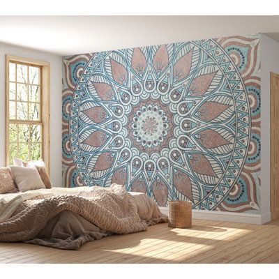 Introducing our stunning Mandala Wall Mural - the perfect addition to elevate your home décor! Crafted with intricate and delicate details, this mural will transform any room into a serene oasis. The mandala design symbolizes balance and harmony, making it the ideal accent piece for any space that needs a touch of tranquility. Self-adhesive Wall Murals are easy to install and saves you both time and money. With this Mandala Wall Mural you can create a space reflecting your own unique personal ta Yoga Mural Wall, Mandala On Wall, Small Meditation Room, Moroccan Decor Bedroom, Persian Decor, Wallpaper Vinyl, Wallpaper For Home, Mandala Wall Decor, Mandala Wallpaper