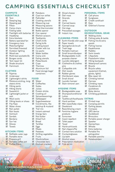 Camping Essentials Checklist Camping Food Checklist, Essentials Clothes, What To Take Camping, Teen Ministry, Essentials Checklist, Canned Beans, Cleaning Items, Summer Camping, Fishing Pole