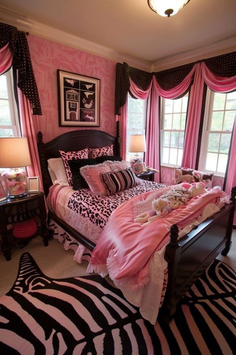 Pink And Zebra Bedroom, 2000s Bedroom Aesthetic, Mcbling Room, Zebra Print Bedroom, 2000s Room, Zebra Room, Girls Bedroom Decor Ideas, Y2k Room, Dream Bedroom Inspiration